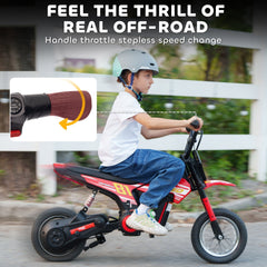 AIYAPLAY Kids Electric Motorbike, 24V Ride On Motorcycle with 3 Speeds and Rear Suspension, Dirt Bike for 8-12 Years Old, Red