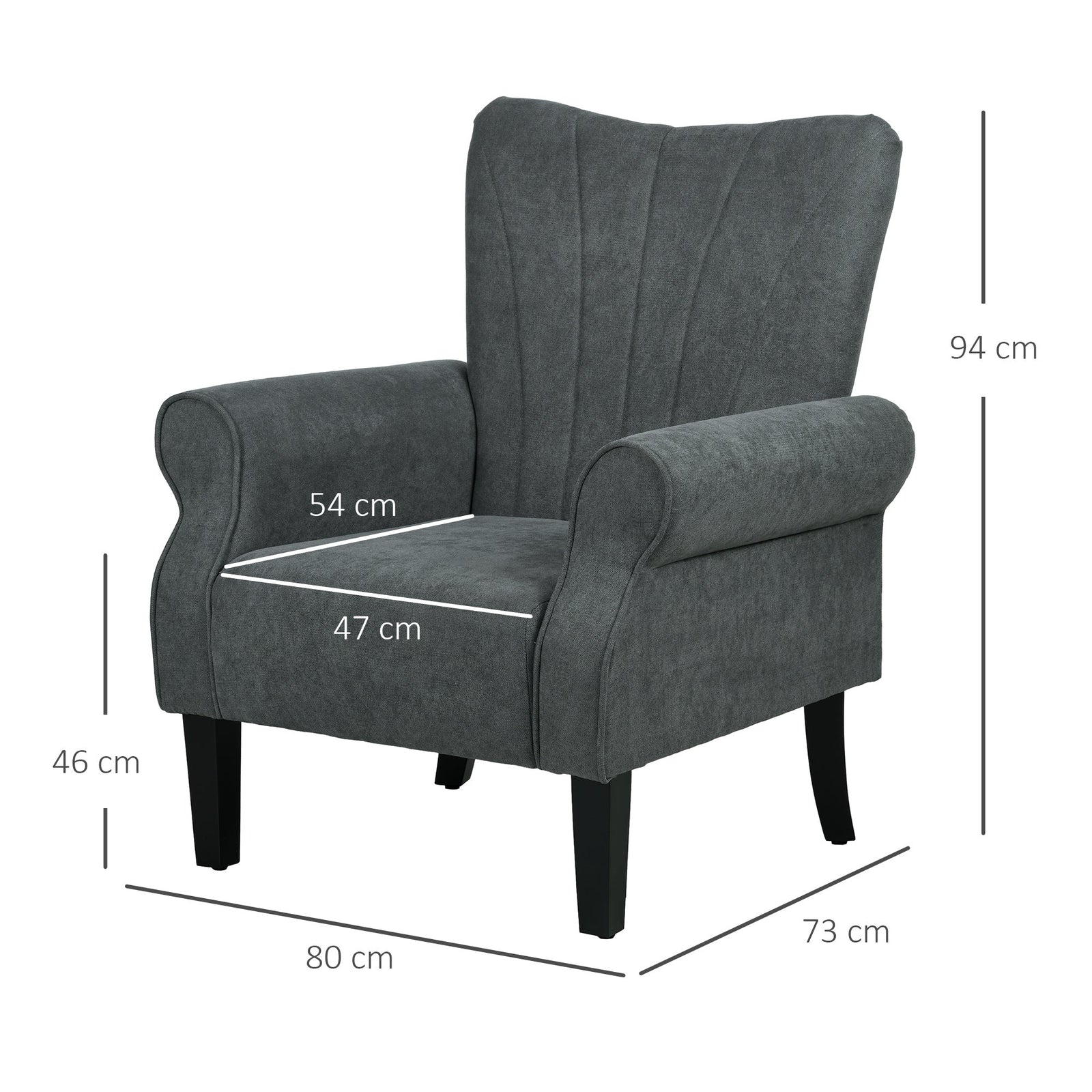 HOMCOM Upholstered Accent Chair with Rolled Arms and Wood Legs, Armchair for Living Room Bedroom, Grey - product image 3