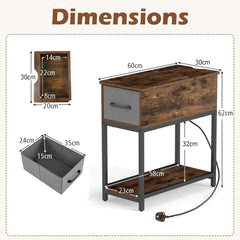 Dimensions diagram for the rustic brown end table