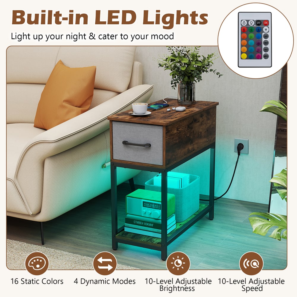 The end table with built-in LED lights and remote control