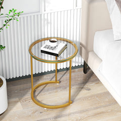 Nesting Coffee Table Set of 2 with Tempered Glass Tabletop-Golden