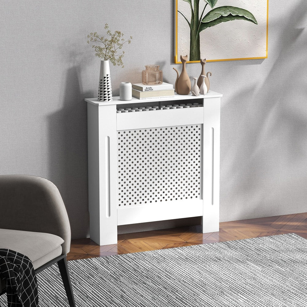 HOMCOM Wooden Radiator Cover Heating Cabinet Modern Home Furniture Grill Style White Painted (Small) - product image 2