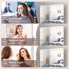 Three different light colour settings on the lighted dressing table mirror