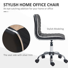 HOMCOM Armless Task Desk Chair, Swivel Office Chair with Faux Leather, Adjustable Seat Height, Chrome Base, Wheels for Home