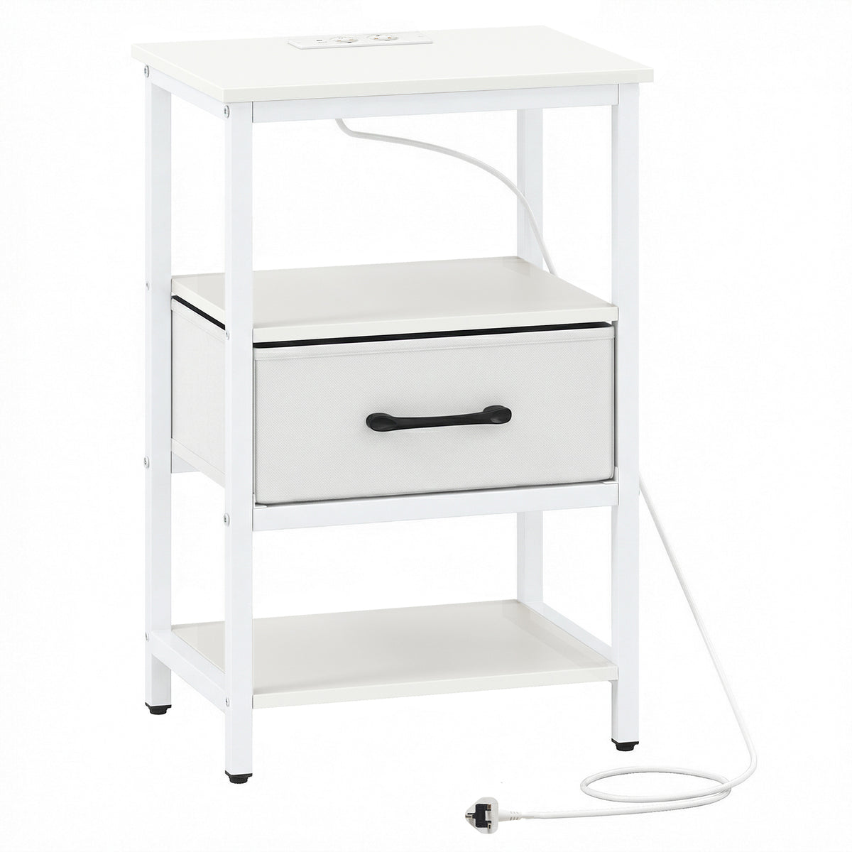 Nightstand Bedside Table with Charging Station and Drawer-White