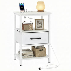 Nightstand Bedside Table with Charging Station and Drawer-White