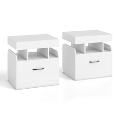 Pair of white bedside tables with drawers and charging stations