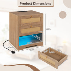 Nightstand with Charging Station and Open Storage for Bedroom-Oak