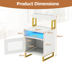Nightstand with LED Lights Modern End Table with Top Tray-White