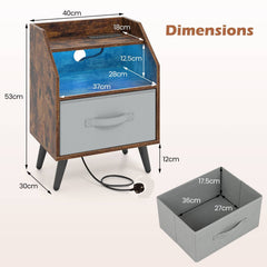 Nightstand with LED Lights and Power Outlets for Living Room Bedroom-Rustic Brown