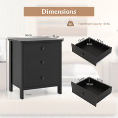 Nightstand with 3 Drawer for Bedroom Compact Storage Chest-Black