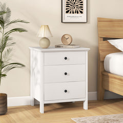 Nightstand with 3 Drawer for Bedroom Compact Storage Chest-White