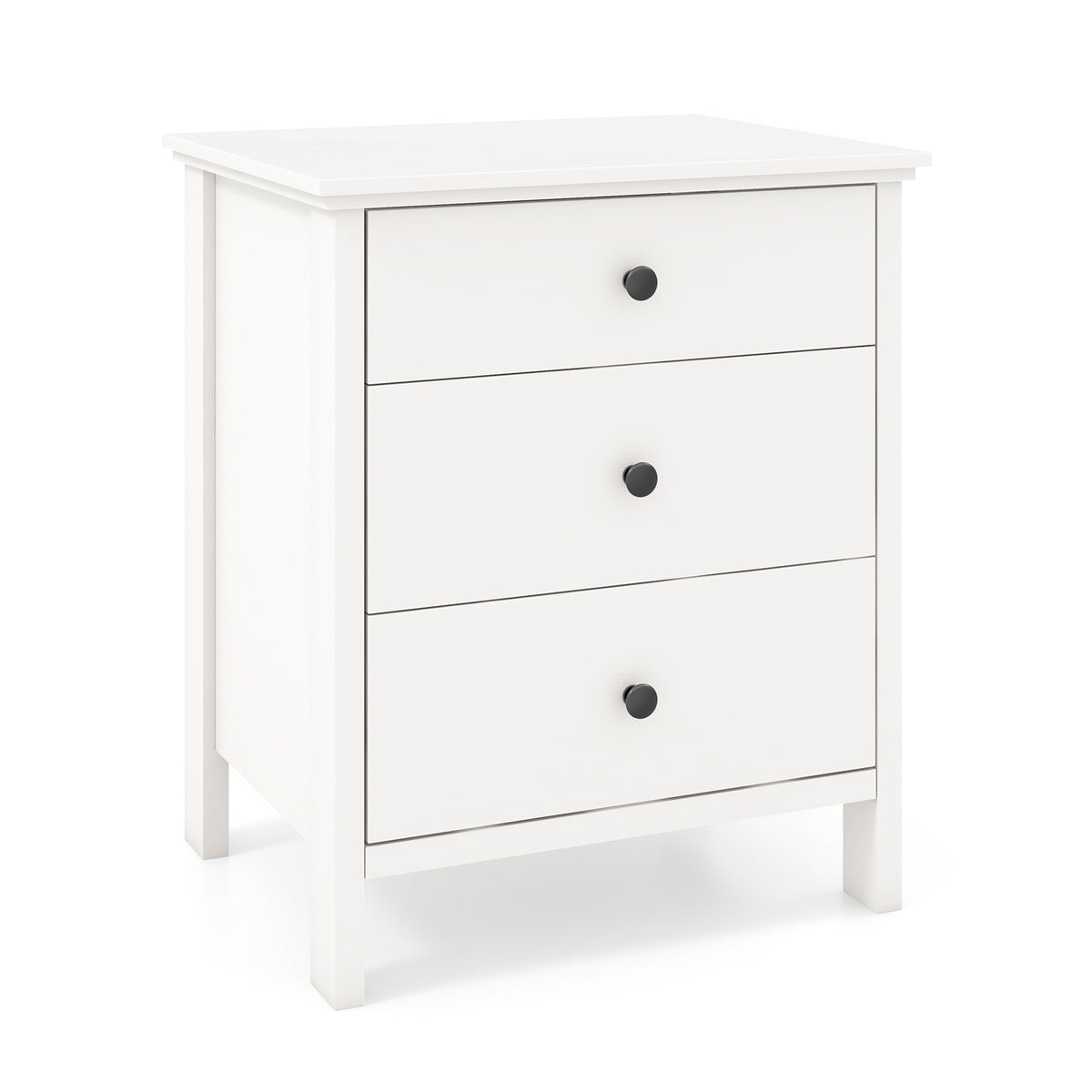 Nightstand with 3 Drawer for Bedroom Compact Storage Chest-White