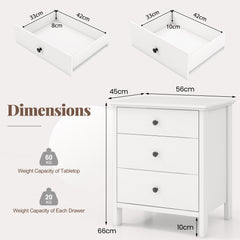 Nightstand with 3 Drawer for Bedroom Compact Storage Chest-White