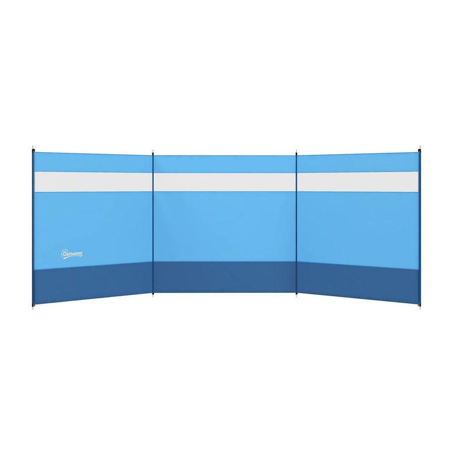Outsunny Camping Windbreaker with Clear Windows, Carry Bag and Steel Poles, for Beach Caravan Campervan, 440 x 140cm, Blue