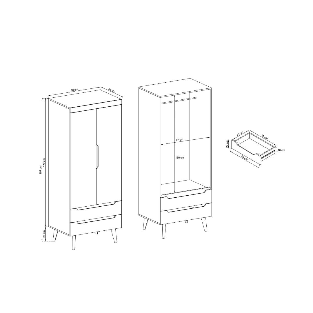 Nordi Hinged Wardrobe 80cm - product image 4