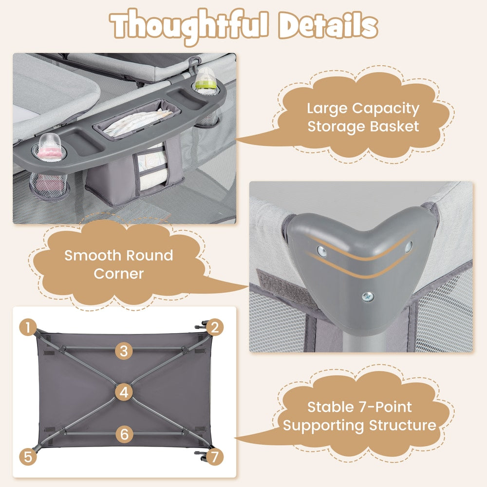 Close up of the grey nursery center storage and frame