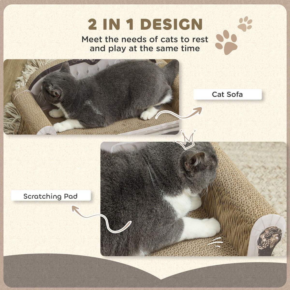 PawHut 2-in-1 Cat Scratcher with Catnip for Indoor Cats, 29.5 x 56 x 26cm, Brown