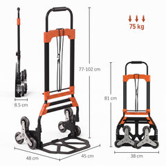 HOMCOM Heavy Duty Foldable Trolley on Wheels, Steel Folding Hand Truck, 75kg, Black and Orange