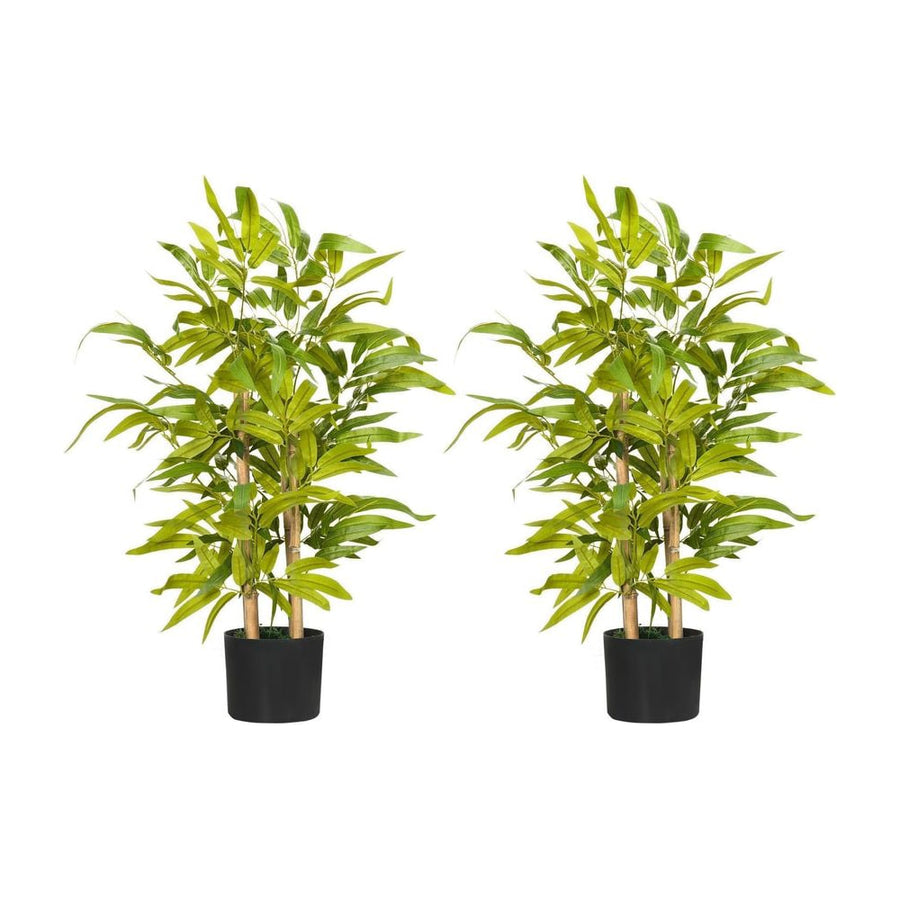 HOMCOM 2 PCs Artificial Plants Bamboo Tree in Pot Desk Fake Plants for Home Indoor Outdoor Decor, 15x15x60cm, Green