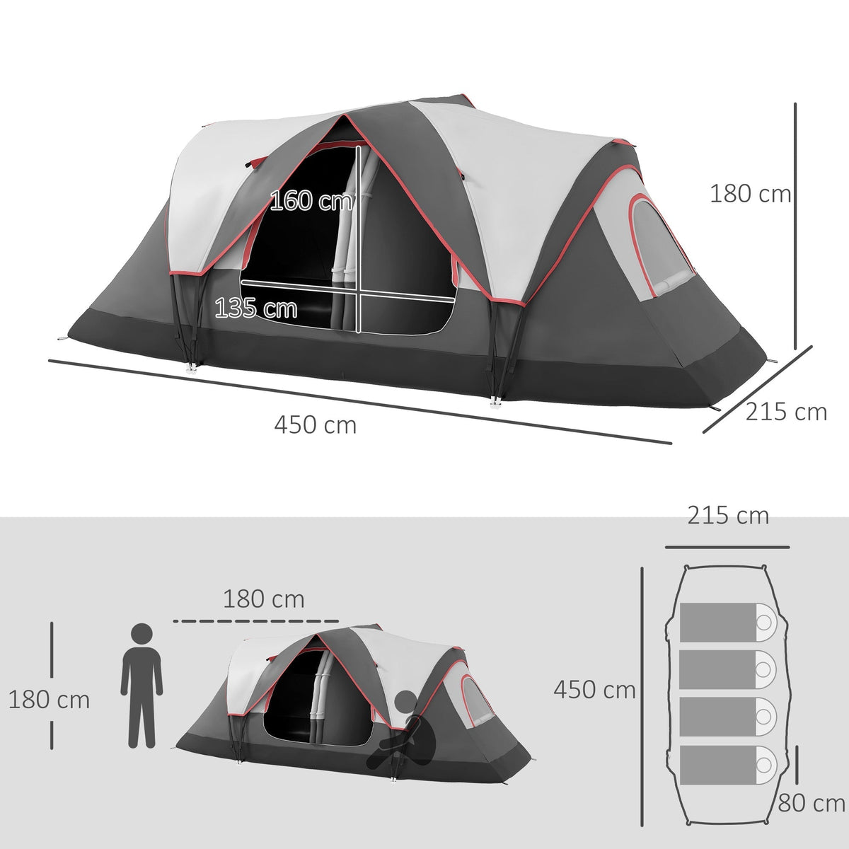 Outsunny Camping Tent for 6-8 Man with 2000mm Waterproof Rainfly and Carry Bag for Fishing Hiking Festival, Grey - product