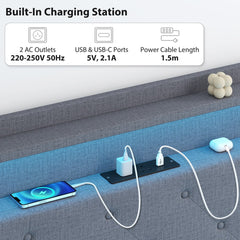 Built-in charging station with AC outlets and USB ports on the bed headboard