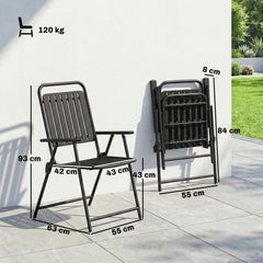 Outsunny Folding Garden Chairs, Garden Dining Chairs with Plastic Slatted Seat Back, Armrests, Steel Frame, Set of 4, Black