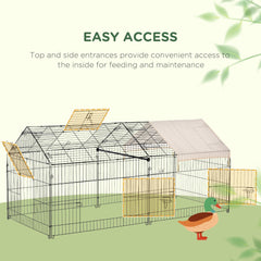 PawHut Metal Rabbit Run Playpen, Guinea Pig Cage, 220 x 103 x 103cm, Beige