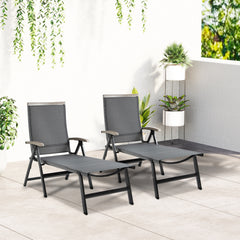 Outsunny Set of 2 Outdoor Folding Sun Loungers, 5-Position Adjustable Chaise Lounge Chairs with Aluminium Frame for Patio, Garden, Grey