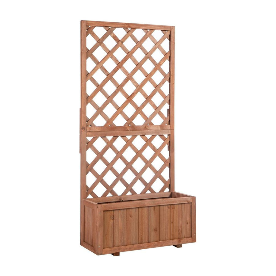 Outsunny 72.5 x 31.5 x 149.5 cm 45L Garden Wooden Pine Trough Planter with Topped Trellis Climbing Plants Flower Raised Bed