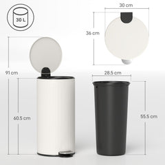 HOMCOM Kitchen Bin, 30 Litre Pedal Rubbish Bin with Removable Bucket, Cream