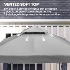 Outsunny 3 x 3(m) Patio Gazebo Canopy Garden Pavilion Tent Shelter with 2 Tier Roof and Mosquito Netting, Light Grey