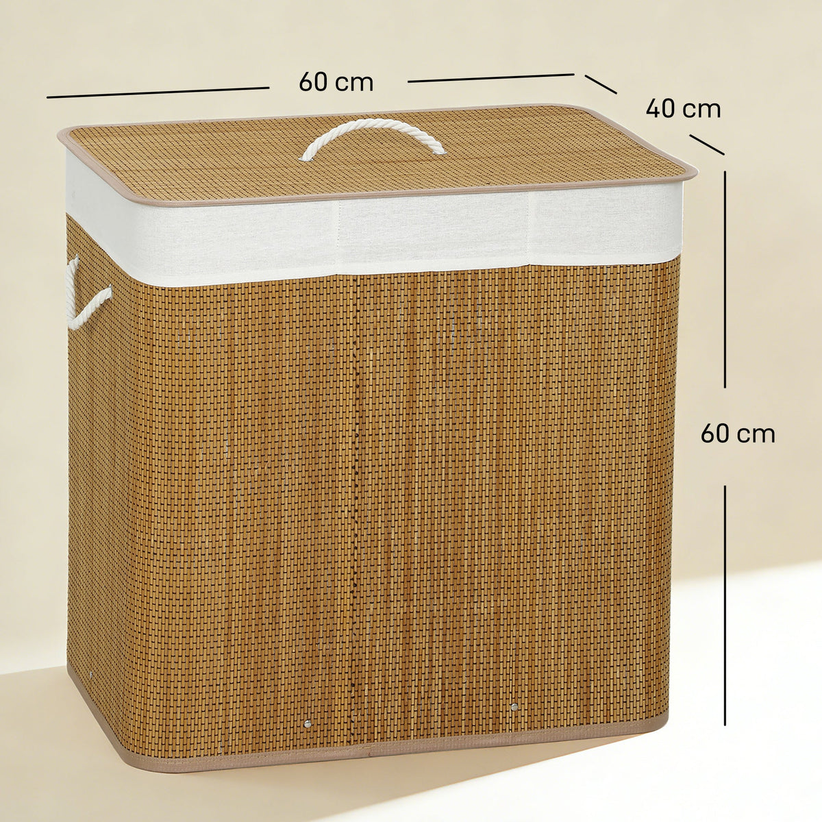 HOMCOM 3 Section Laundry Basket with Lid, 144L Bamboo Laundry Hamper with Handles, Removable and Washable Liner, Brown