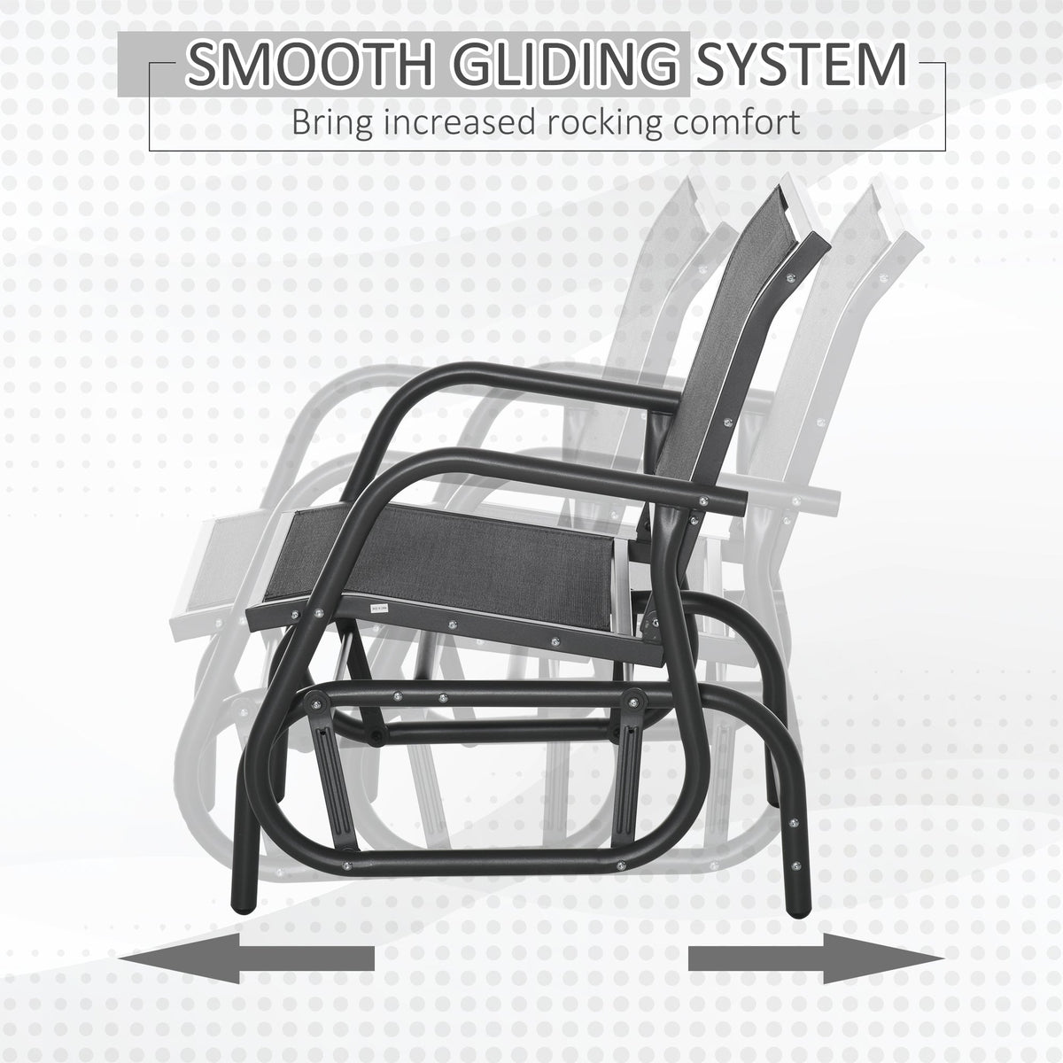 Outsunny Outdoor Garden Glider Chair, Metal Frame Single Armchair Swing Seater w/ Breath Mesh Fabric Seat, Curved Backrest, Armrests, for Living Room, Patio, Porch, Dark Grey