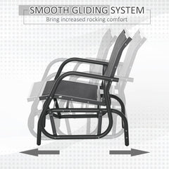 Outsunny Outdoor Garden Glider Chair, Metal Frame Single Armchair Swing Seater w/ Breath Mesh Fabric Seat, Curved Backrest, Armrests, for Living Room, Patio, Porch, Dark Grey