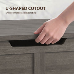 HOMCOM 127L Home Storage Box, with Safety Hinges - Dark Grey Wood-Effect