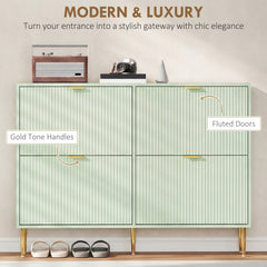 HOMCOM Elegant Four-Drawer Shoe Cabinet - Light Green