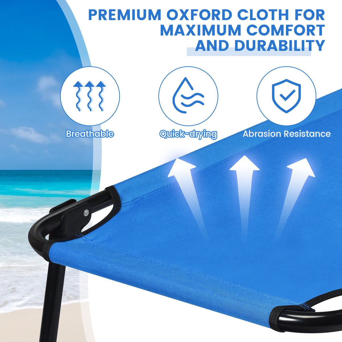 Folding Camping Bed with Non-slip Feet for Travel Patio Beach-Blue