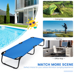 Folding Camping Bed with Non-slip Feet for Travel Patio Beach-Blue