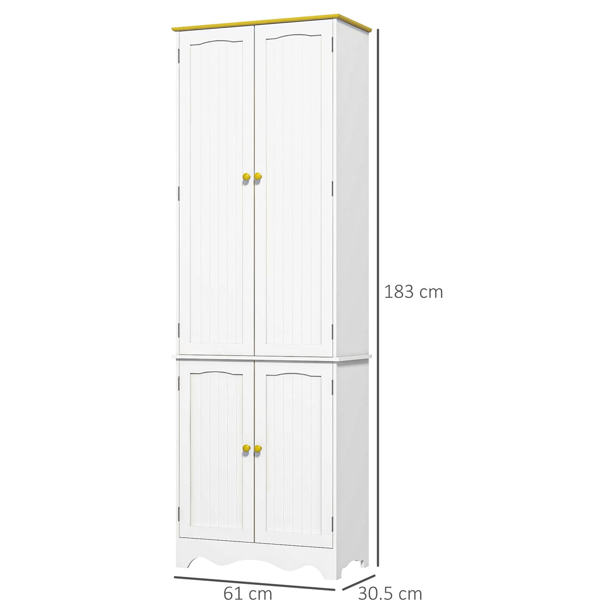 HOMCOM Freestanding 4-Door Kitchen Cupboard, Storage Cabinet Organizer with 4 Shelves, 183cm, White