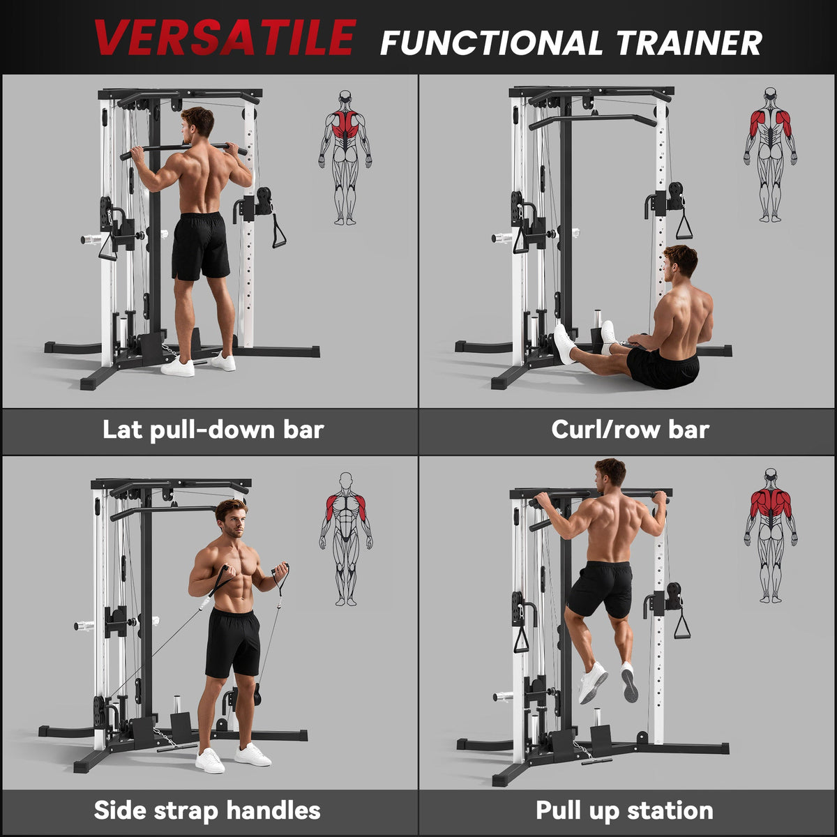 SPORTNOW Multifunctional Gym Machine with High-Low Pulleys Pull Up Bar Home Strength Training, Black