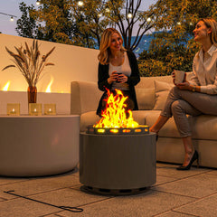 Outsunny Smokeless Fire Pit, 48.5cm Portable Wood Burning Firepit with Poker for Garden Camping Bonfire Party, Metal, Dark