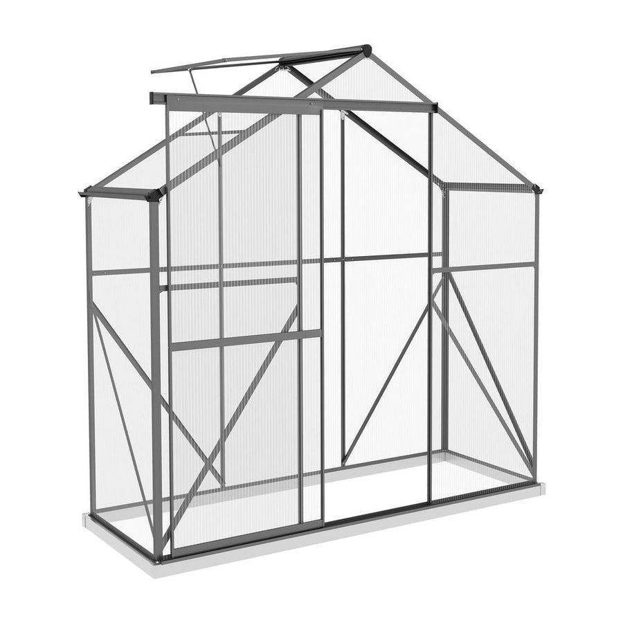 Outsunny 6 x 2.5ft Polycarbonate Greenhouse Walk-In Green House with Rain Gutter, Sliding Door, Window, Foundation, Dark Grey