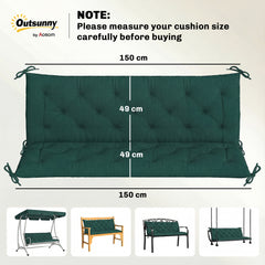 Outsunny 3 Seater Bench Cushion, Garden Chair Cushion with Back and Ties for Indoor and Outdoor Use, 98 x 150 cm, Green