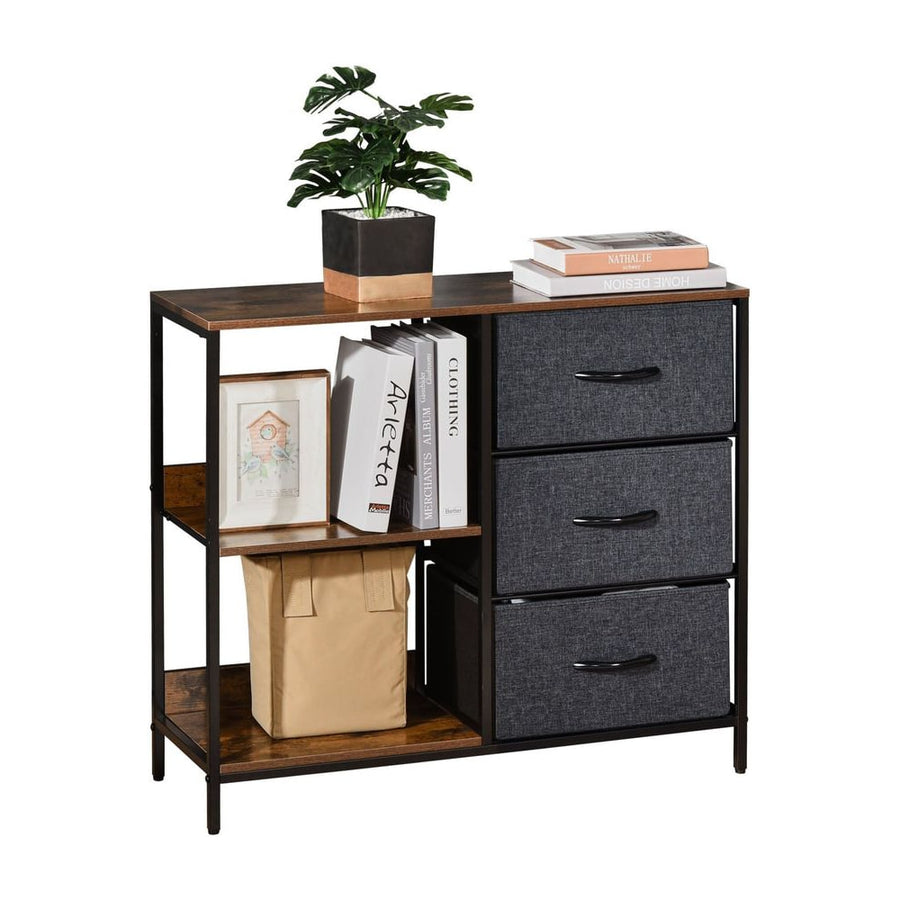 HOMCOM Chest of Drawers Storage Dresser Cabinet Organizer with 3 Fabric Drawers and 2 Display Shelves for Living Room