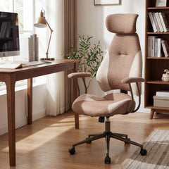 Office Chair with 2D Adjustable Headrest Elastic Sponge Filling-Brrown