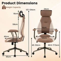 Office Chair with 2D Adjustable Headrest Elastic Sponge Filling-Brrown