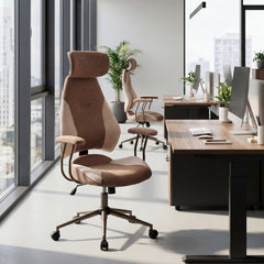 Office Chair with 2D Adjustable Headrest Elastic Sponge Filling-Brrown