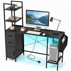 Office Desk with LED Lights in Black