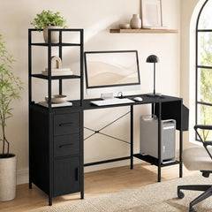 Office Desk with LED Lights in Black